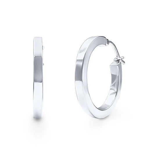 Image of Earrings. Productname: Square Edge Hoop Earrings in Sterling Silver in Silver colour by brand - Bevilles