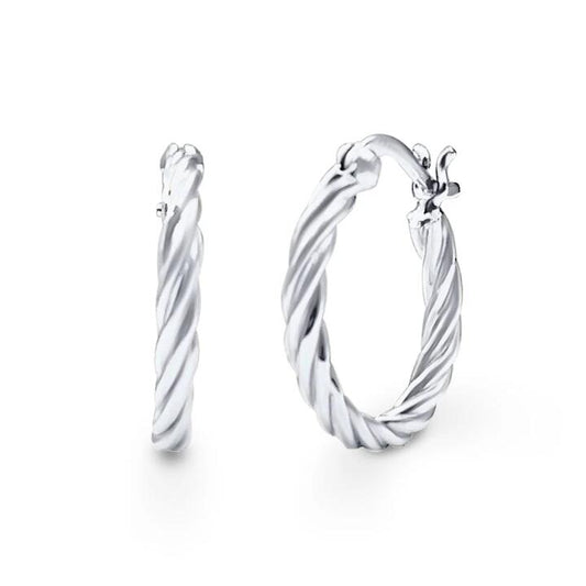 Image of Earrings. Product name - 20mm Rope Twist Hoop Earrings in Sterling Silver in colour by brand - Bevilles