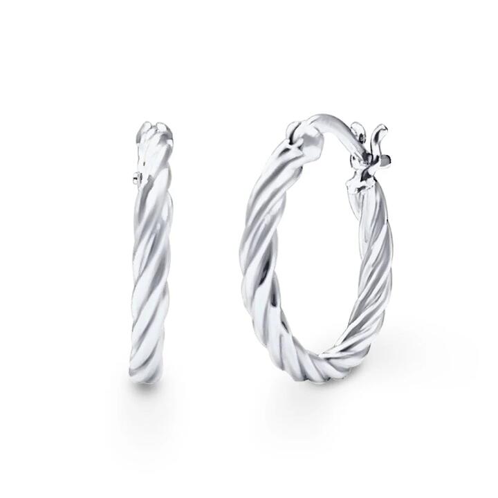Image of Earrings. Product name - 20mm Rope Twist Hoop Earrings in Sterling Silver in colour by brand - Bevilles