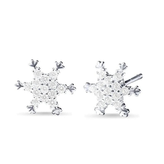Image of Earrings. Productname: Snowflake Stud Earrings with Cubic Zirconia in Sterling Silver in Silver colour by brand - Bevilles