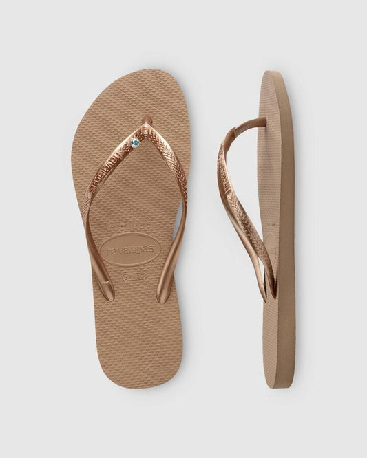 Image of Sandals. Productname: Havaianas - Womens Slim Crystal Thongs - Rose Gold - in Rose Gold colour by brand - Havaianas