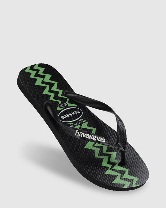 Image of Sandals. Productname: Havaianas - Mens Top Electric Thongs - Black/Green - in Black/Green colour by brand - Havaianas