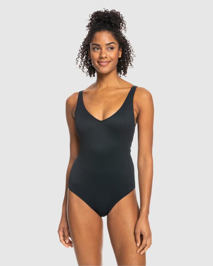 Image of Swimwear. Productname: Roxy - Womens Rib Roxy Love One Piece Swimsuit - Anthracite - in Anthracite colour by brand - Roxy