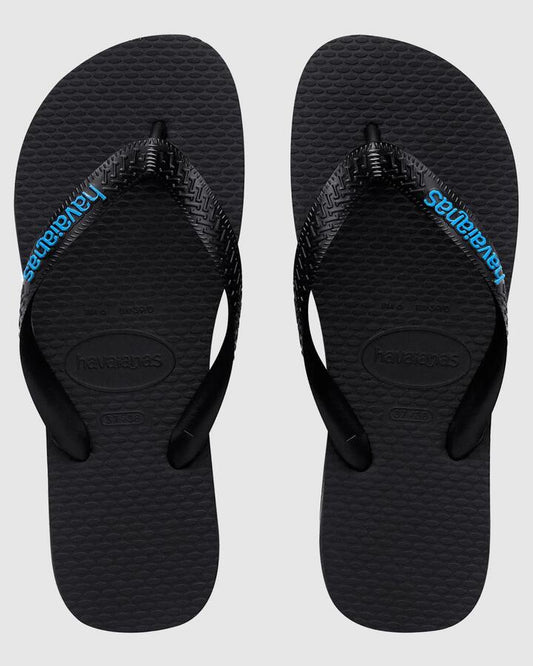 Image of Sandals. Productname: Havaianas - Mens Rubber Logo Thongs - Pto/Azu - in Pto/Azu colour by brand - Havaianas