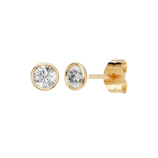 Image of Earrings. Productname: Drop Bezel Stud Earrings with 0.60ct of Laboratory Grown Diamonds in 9kt Yellow Gold in Diamond colour by brand - Bevilles