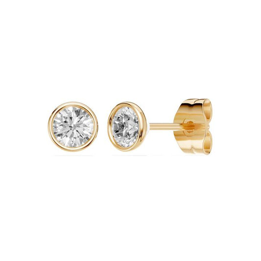Image of Earrings. Productname: Drop Bezel Stud Earrings with 0.80ct of Laboratory Grown Diamonds in 9kt Yellow Gold in Diamond colour by brand - Bevilles