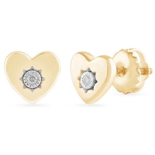 Image of Earrings. Productname: Diamond Set Heart Stud Earrings in 9kt Yellow Gold in Diamond colour by brand - Bevilles
