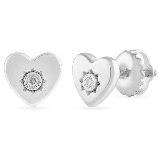 Image of Earrings. Productname: Diamond Set Heart Stud Earrings in Sterling Silver in Diamond colour by brand - Bevilles