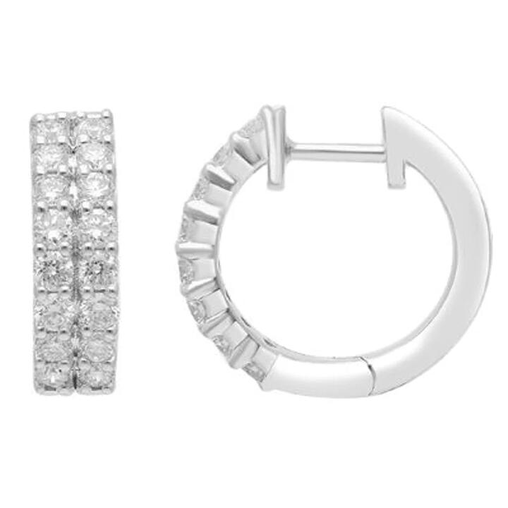 Image of Earrings. Product name - Double Row Hoop Earrings with 1.00tw of Laboratory-Grown Diamonds in Sterling Silver and Platinum in colour by brand - Bevilles