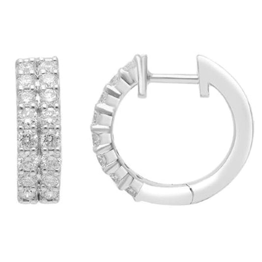 Image of Earrings. Product name - Double Row Hoop Earrings with 1.00tw of Laboratory-Grown Diamonds in Sterling Silver and Platinum in colour by brand - Bevilles