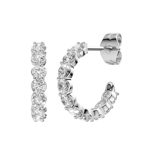 Image of Earrings. Product name - J Hoop Stud Earrings with 2.00tw of Laboratory-Grown Diamonds in Sterling Silver and Platinum in colour by brand - Bevilles