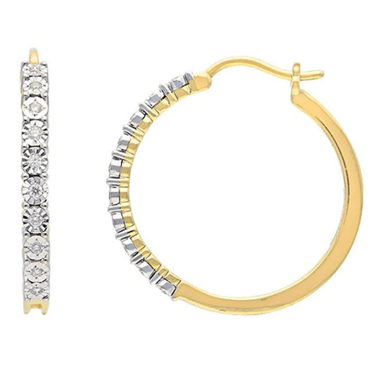 Image of Earrings. Productname: Miracle Hoop Earrings with 1/4ct of Diamonds in 9kt Yellow Gold in Diamond colour by brand - Bevilles