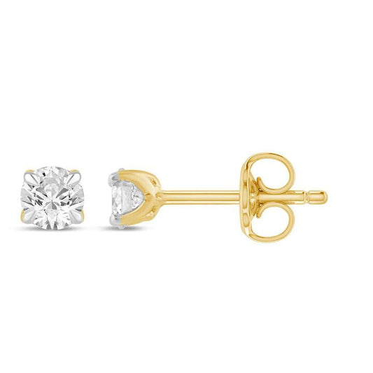 Image of Earrings. Productname: Solitaire Stud Earrings with 0.10ct of Laboratory Grown Diamonds in 9kt Yellow Gold in Diamond colour by brand - Bevilles