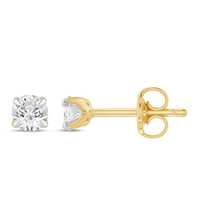 Image of Earrings. Product name - Solitaire Stud Earrings with 0.10tw of Laboratory-Grown Diamonds in 9kt Yellow Gold in colour by brand - Bevilles