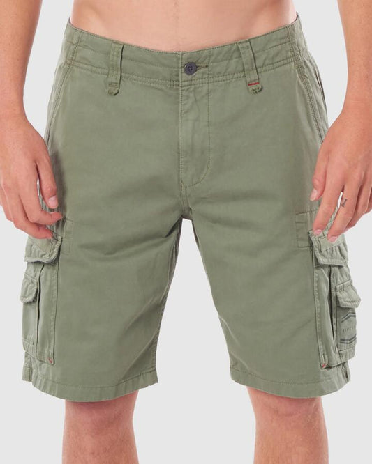 Image of a model wearing Shorts. Product name - Rip Curl Mens Classic Surf Trail Cargo Shorts Mid Green in Mid Green colour by brand - Rip Curl