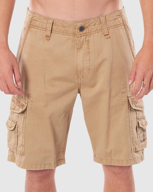 Image of a model wearing Shorts. Product name - Rip Curl Mens Classic Surf Trail Cargo Shorts Khaki in Khaki colour by brand - Rip Curl