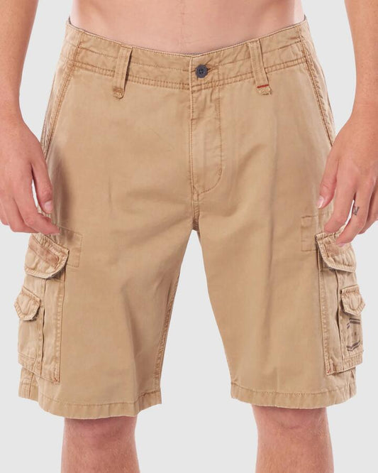 Image of a model wearing Shorts. Product name - Rip Curl Mens Classic Surf Trail Cargo Shorts Khaki in Khaki colour by brand - Rip Curl