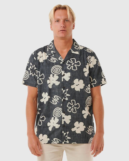 Image of a model wearing Tops. Productname: Rip Curl - Mens Swc Short Sleeve Shirt - Black - in Black colour by brand - Rip Curl