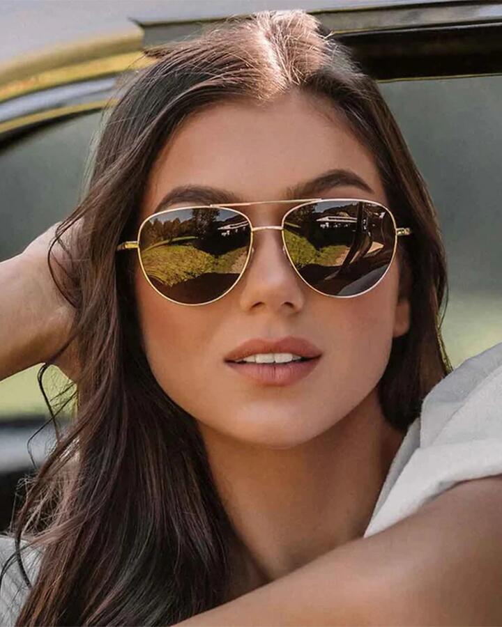 Image of Sunglasses. Productname: Carve - Solana Aviator Sunglasses - Gloss Gold Metal - in Gloss Gold Metal colour by brand - Carve