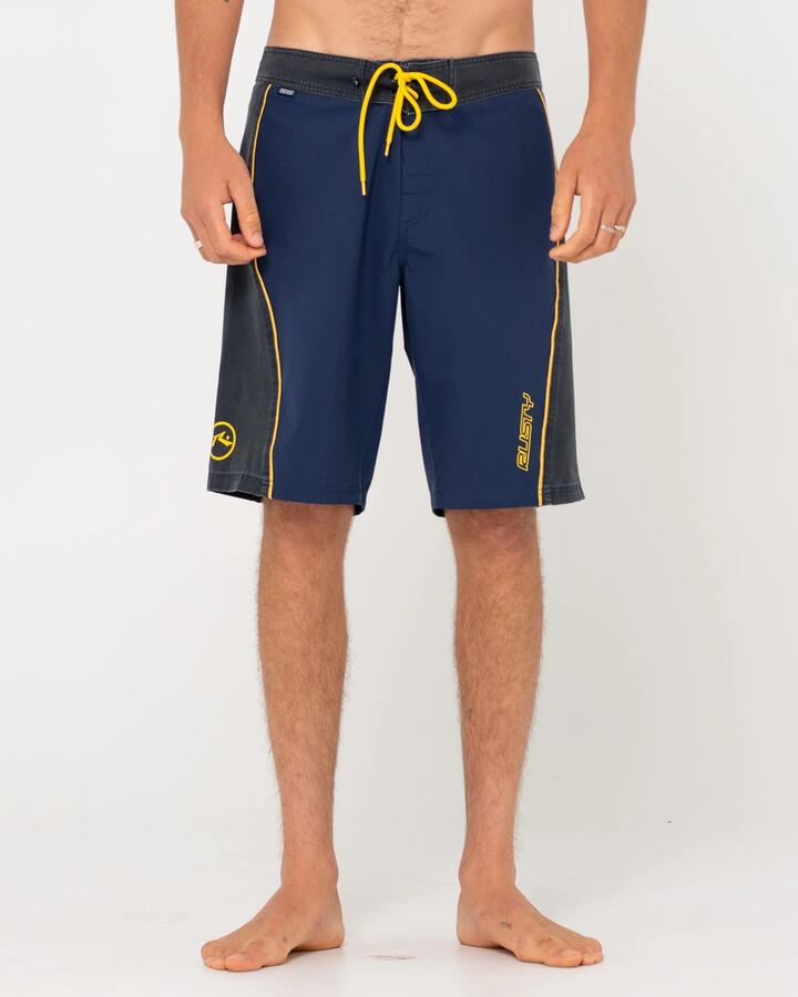 Image of Swimwear. Productname: Rusty Mens Long John Powerweave Boardshorts Navy / Yellow - in Navy / Yellow colour by brand - Rusty