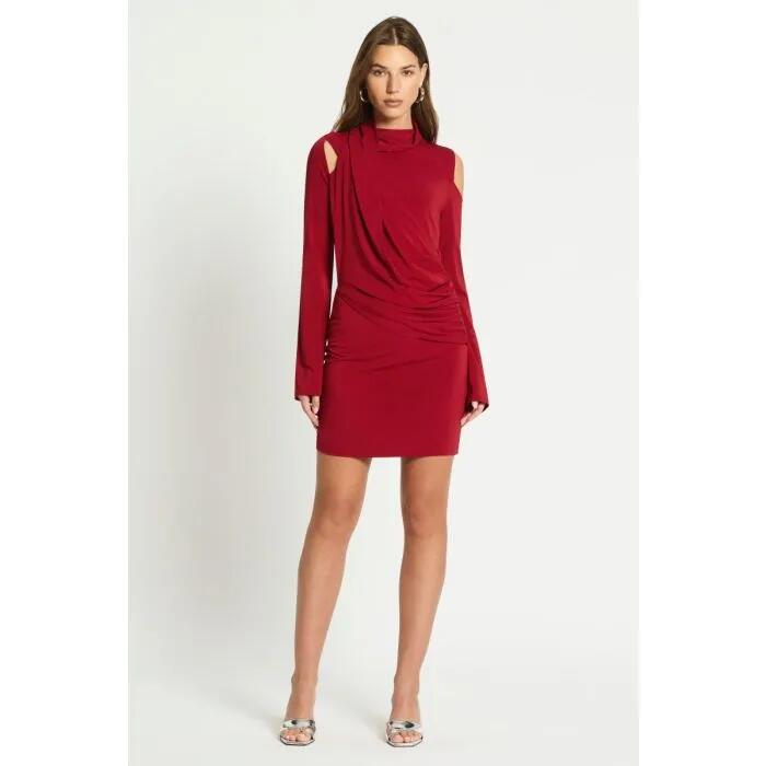 Image of a model wearing Dress. Productname: Night Jazz Mini Dress in Dark Red colour by brand - sass and bide