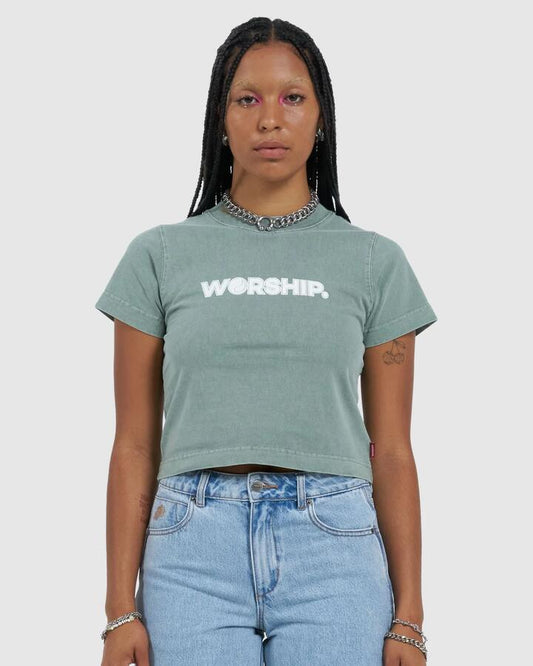 Image of a model wearing Tops. Productname: Worship Mens Core T-Shirt Spearmint - in Spearmint colour by brand - Worship