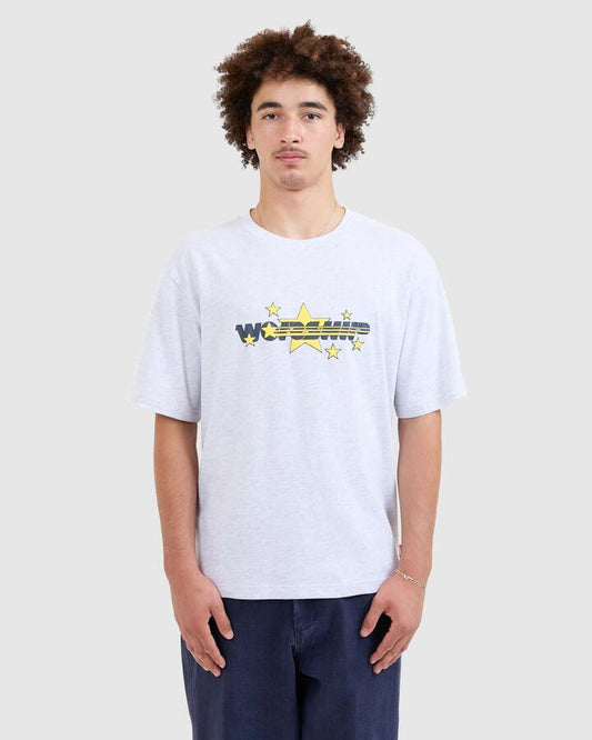 Image of a model wearing Tops. Productname: Worship Mens Express T-Shirt Grey - in Grey colour by brand - Worship