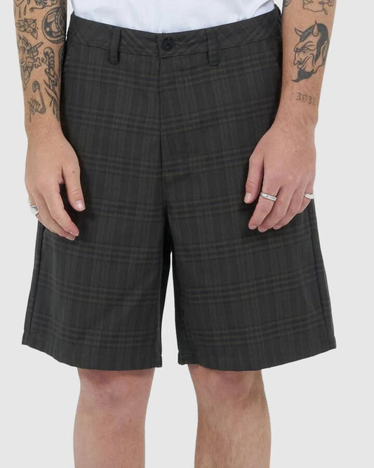 Image of a model wearing Shorts. Productname: Worship Mens Square Eyes Shorts Veneer Brown - in Veneer Brown colour by brand - Worship