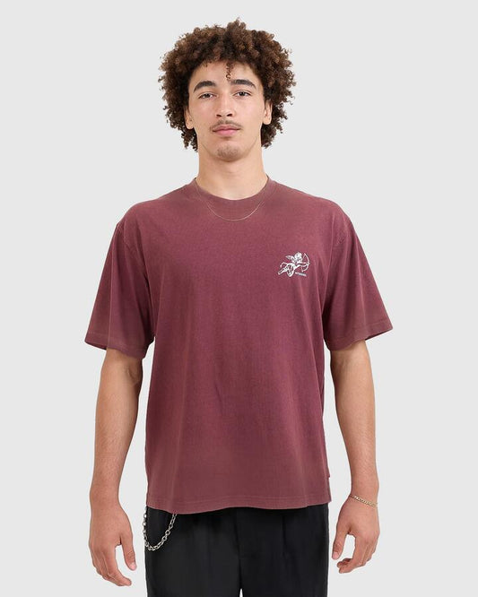 Image of a model wearing Tops. Productname: Worship Mens Cherub T-Shirt Red - in Red colour by brand - Worship