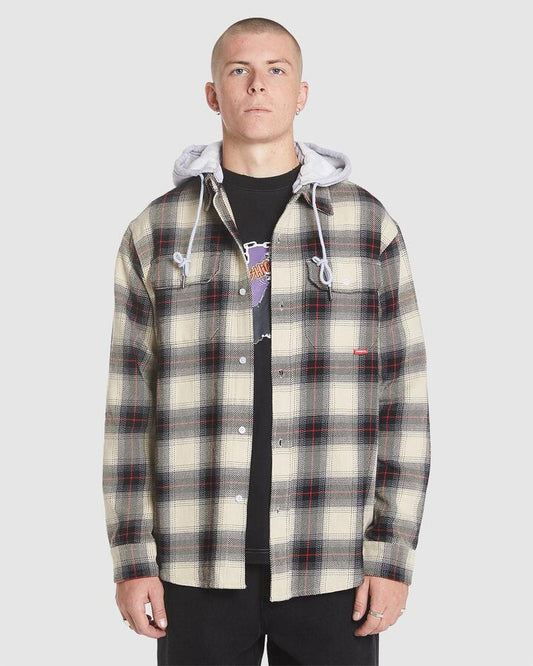 Image of a model wearing Tops. Productname: Worship - Mens Gobbler Long Sleeve Shirt - Black - in Black colour by brand - Worship