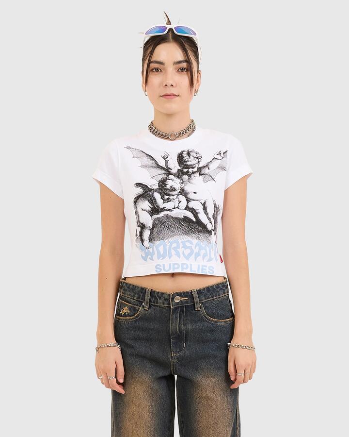 Image of T-Shirts. Product name - Worship Womens Horns Teeny T-Shirt White in White colour by brand - Worship