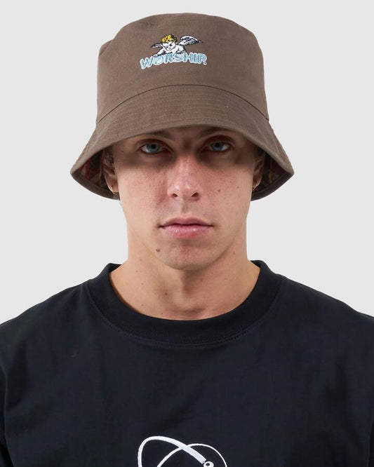 Image of Hats. Productname: Worship - Mens Big Baby Reversible Bucket Hat - Rain Drum - in Rain Drum colour by brand - Worship