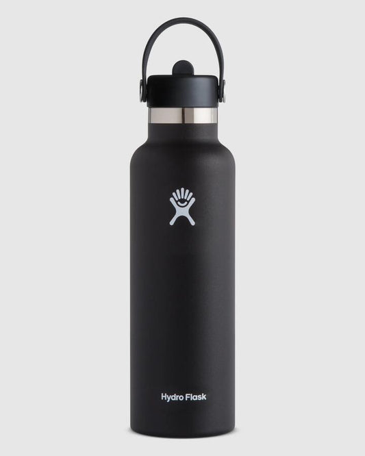 Image of Water Bottles. Productname: Hydroflask - 21Oz Standard Flex Straw Cap Water Bottle - Black - in Black colour by brand - Hydroflask