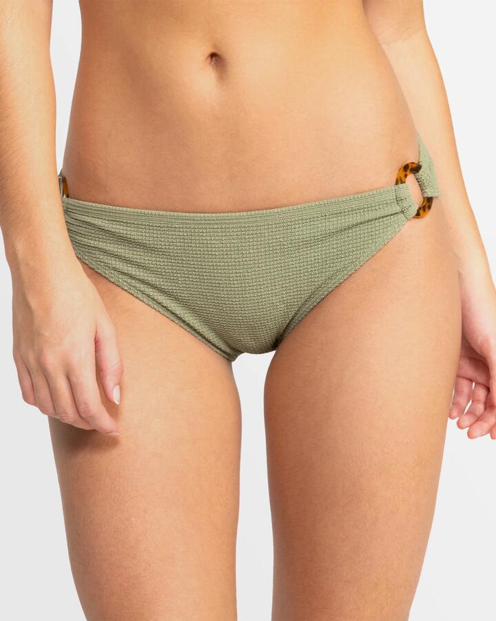 Image of Swimwear. Product name - Roxy Womens Essaouira Moderate Coverage Bikini Bottom Oil Green in Oil Green colour by brand - Roxy