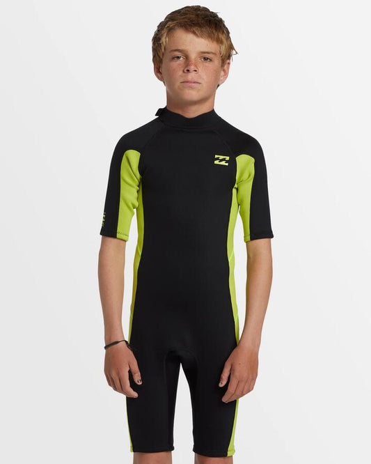 Image of Accessories. Product name - Billabong Boys 6-16 2/2 Foil Back Zip Springsuit Fluro Lime in Fluro Lime colour by brand - Billabong