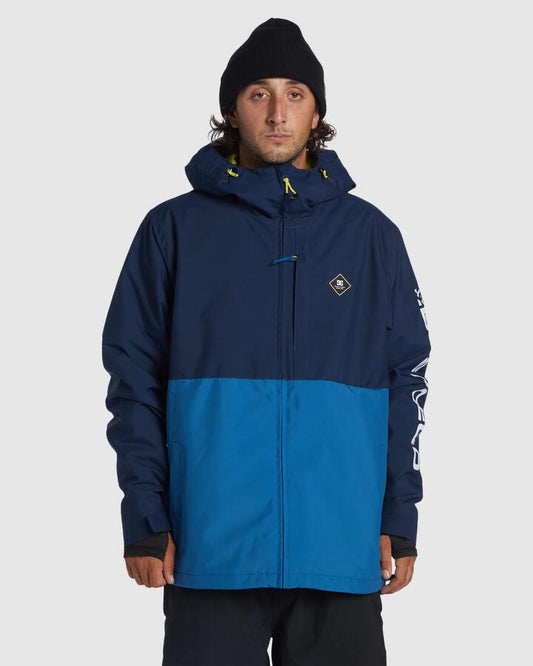 Image of a model wearing Outerwear. Productname: DC Shoes - Mens Basis Snow Jacket - Dress Blues - in Dress Blues colour by brand - DC Shoes