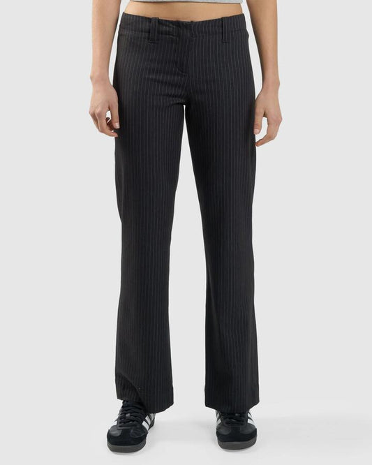 Image of a model wearing Pants. Productname: Thrills - Womens Brit Pinstripe Pants - Charcoal - in Charcoal colour by brand - Thrills