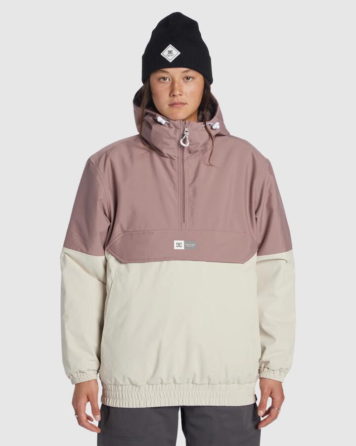 Image of a model wearing Outerwear. Product name - DC Shoes Womens Nexus Anorak Snow Jacket Twilight Mauve in Twilight Mauve colour by brand - DC Shoes