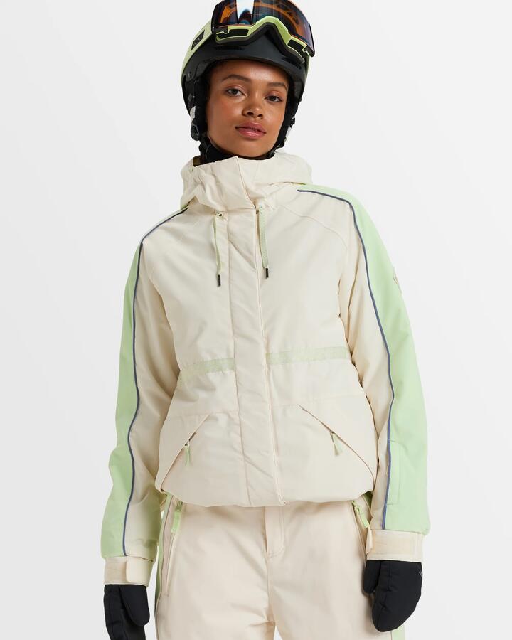 Image of a model wearing Outerwear. Productname: Roxy - Womens Highridge Snow Jacket - Buttercream - in Buttercream colour by brand - Roxy