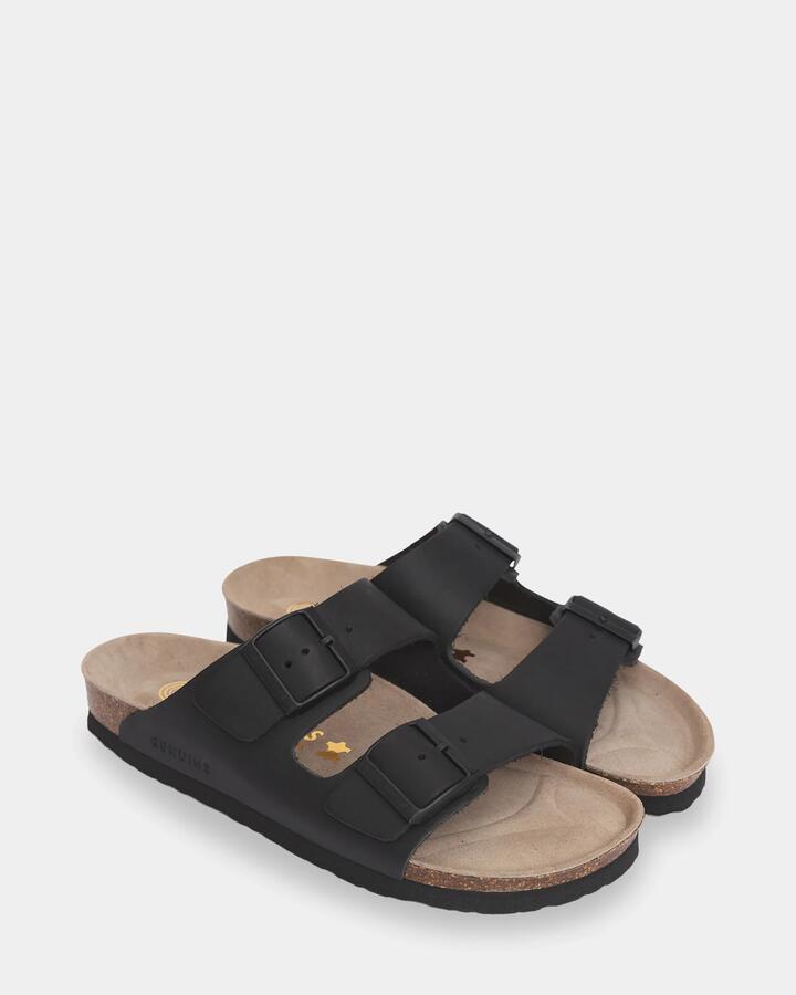 Image of Sandals. Product name - Genuins Hawaii Oiled Leather Sandals Black in Black colour by brand - Genuins