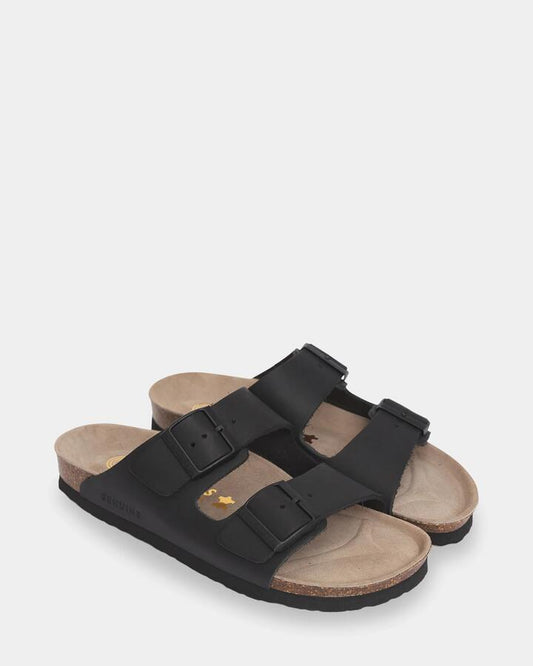 Image of Sandals. Product name - Genuins Hawaii Oiled Leather Sandals Black in Black colour by brand - Genuins