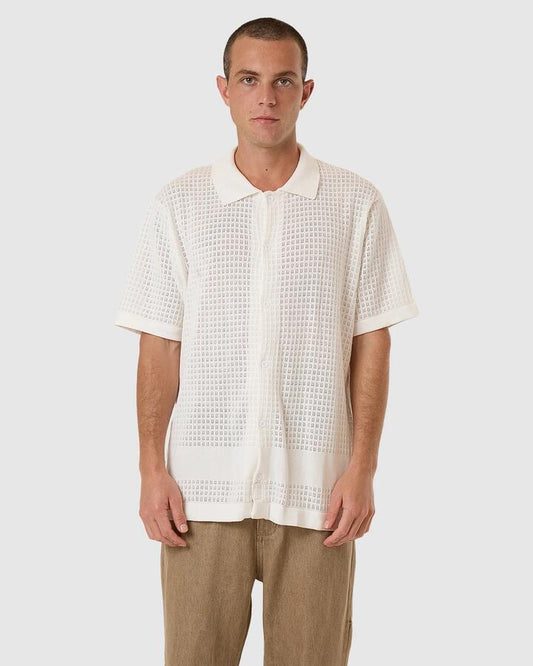 Image of Shirts. Productname: Thrills - Mens Lost In Paradise Knit Bowling Shirt - Unbleached - in Unbleached colour by brand - Thrills