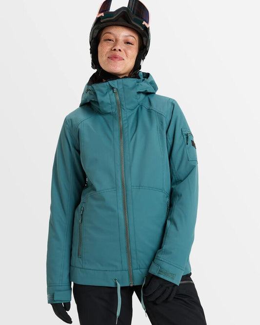 Image of a model wearing Outerwear. Productname: Roxy - Womens Meade Snow Jacket - Sea Pine - in Sea Pine colour by brand - Roxy