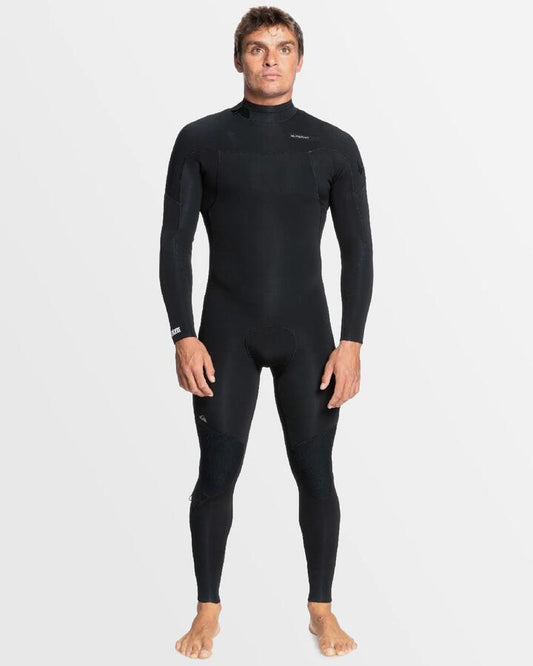 Image of a model wearing Tops. Productname: Quiksilver Mens 3/2Mm Everyday Sessions Back Zip Wetsuit Black - in Black colour by brand - Quiksilver