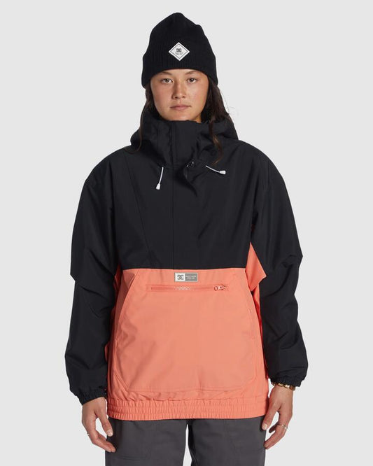 Image of a model wearing Outerwear. Product name - DC Shoes Womens Chalet Anorak Snow Jacket Black in Black colour by brand - DC Shoes