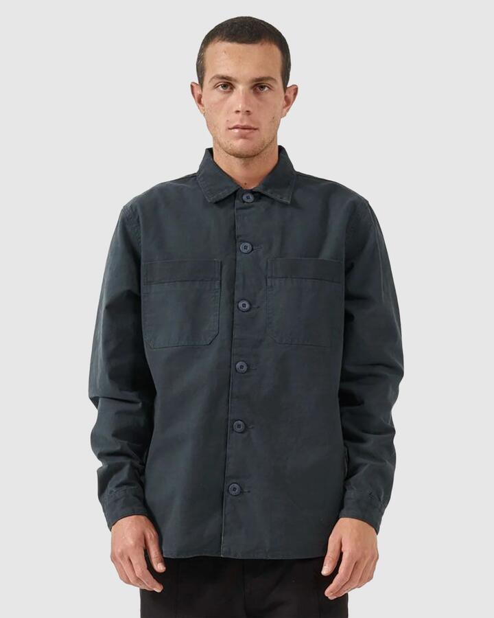Image of a model wearing Tops. Productname: Thrills - Mens Century Long Sleeve Shirt - Jasper Green - in Jasper Green colour by brand - Thrills