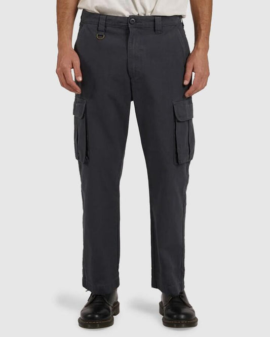 Image of a model wearing Pants. Productname: Thrills - Mens Century Slacker Cargo Pants - Dark Slate - in Dark Slate colour by brand - Thrills