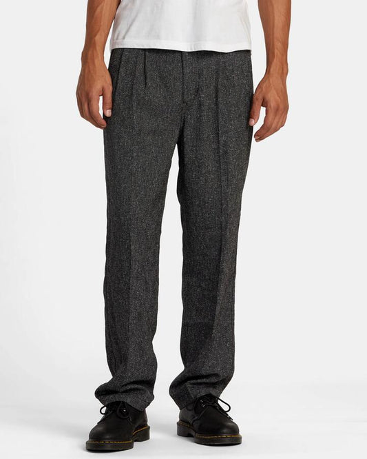 Image of a model wearing Pants. Productname: RVCA - Mens Chefs Kiss Pants - Charcoal Heather - in Charcoal Heather colour by brand - RVCA