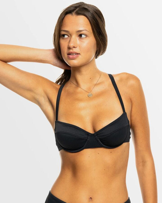 Image of Swimwear. Productname: Roxy - Womens Rib Roxy Love Love The Queen Bikini Top - Anthracite - in Anthracite colour by brand - Roxy