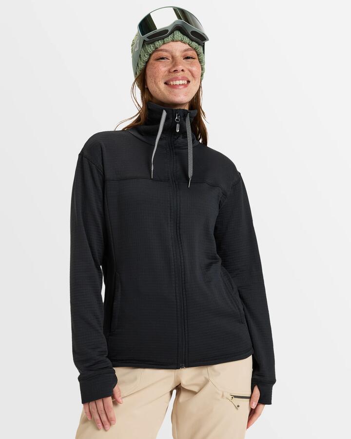 Image of a model wearing Outerwear. Productname: Roxy - Womens Vertere Mockneck Snow Jacket - True Black - in True Black colour by brand - Roxy